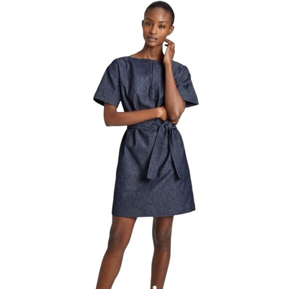 Theory Classic Jean Dark Denim Shift Mini Dress Sz 10 - Picture 14 of 16